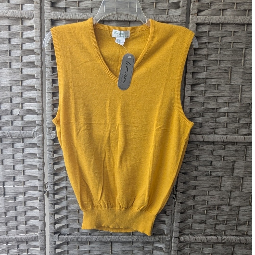 Vtg Deadstock Sunshine Yellow Sweater Vest V-Neck Knit Sz L Preppy Bright Mod
